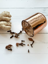 Load image into Gallery viewer, Ginger + Spice candle flat view with spices

